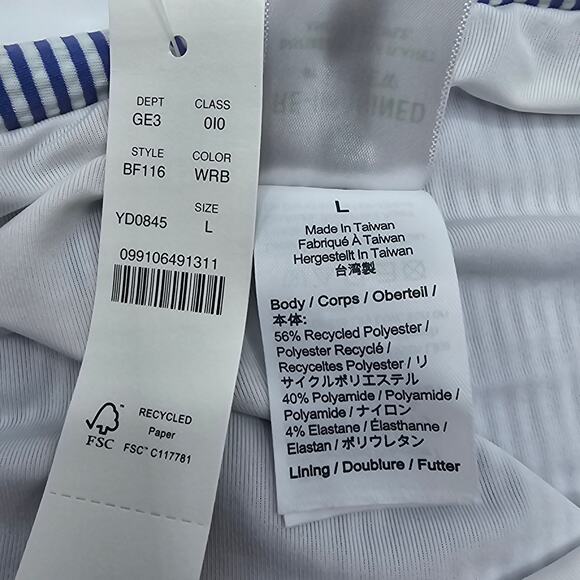 J. Crew Womans size L Hipster Ribbed Bikini Bottom in Seersucker Blue White NEW - Picture 7 of 8